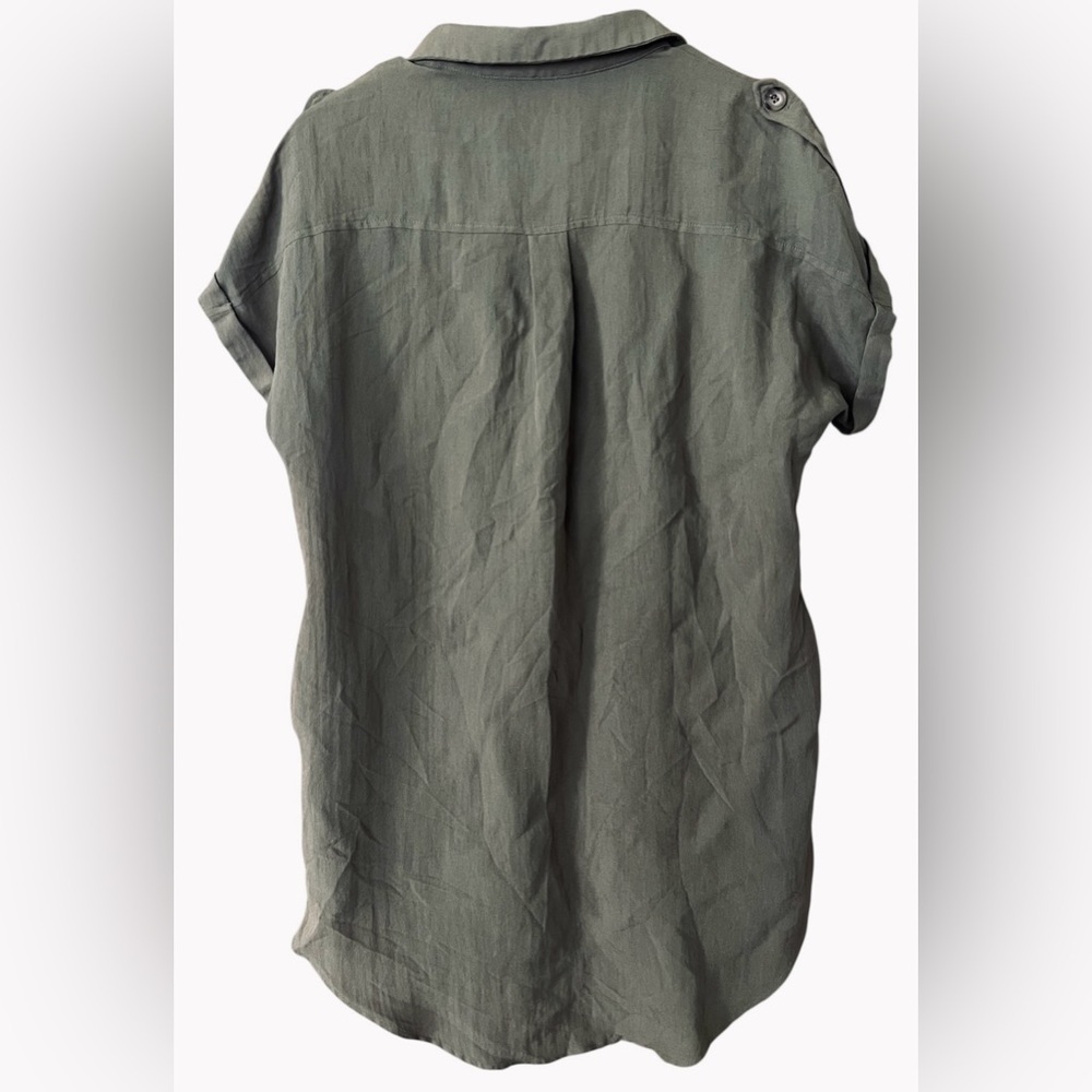 Mustard Seed Army Green Short Sleeve Button Down Shirt Dress - Picture 4 of 8